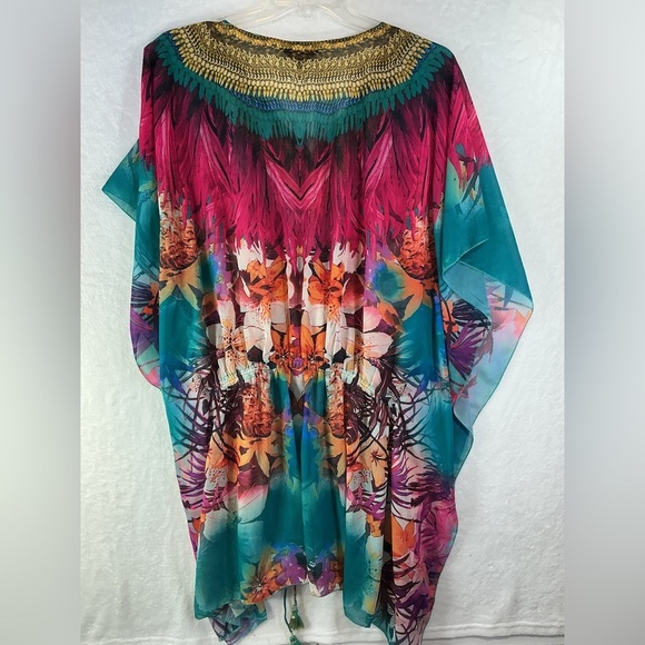 Elegant Floral Women's Tunic in Teal and Pink A556 - Picture 4 of 4